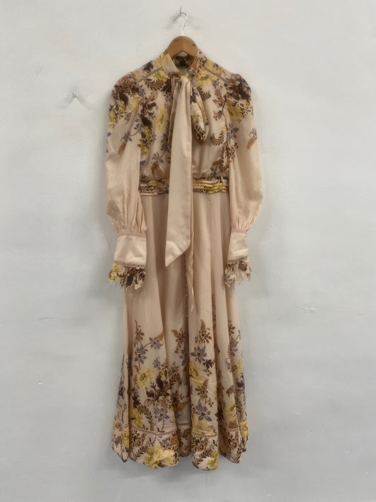 Fabulous Karen Millen Voile edge floral occasion Dress Uk10 Beige New RG020