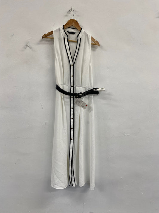 Fabulous Zara elegant button down classic Midi Dress UK12 White SS002