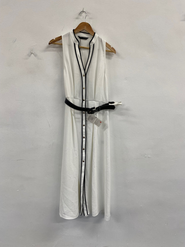 Fabulous Zara elegant button down classic Midi Dress UK12 White SS002