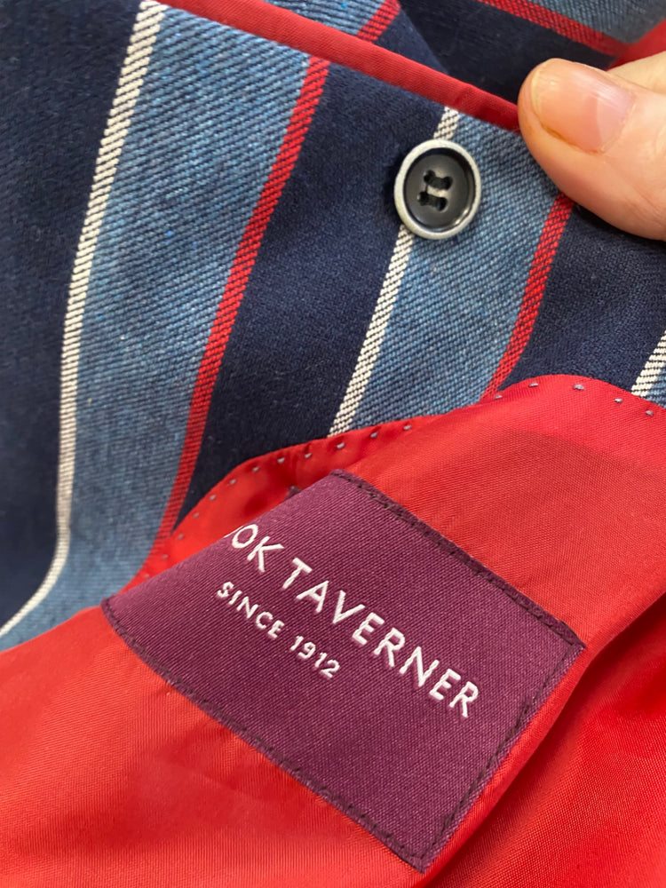 Fabulous Brook Tavener striped traditional Blazer 40R Blue with red & white stripes SS002