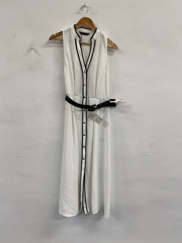 Fabulous Zara elegant button down classic Midi Dress UK12 White SS002