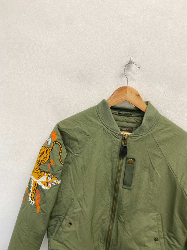 Fabulous Superdry Military Bomber Jacket tiger UK 8 Khaki SS002