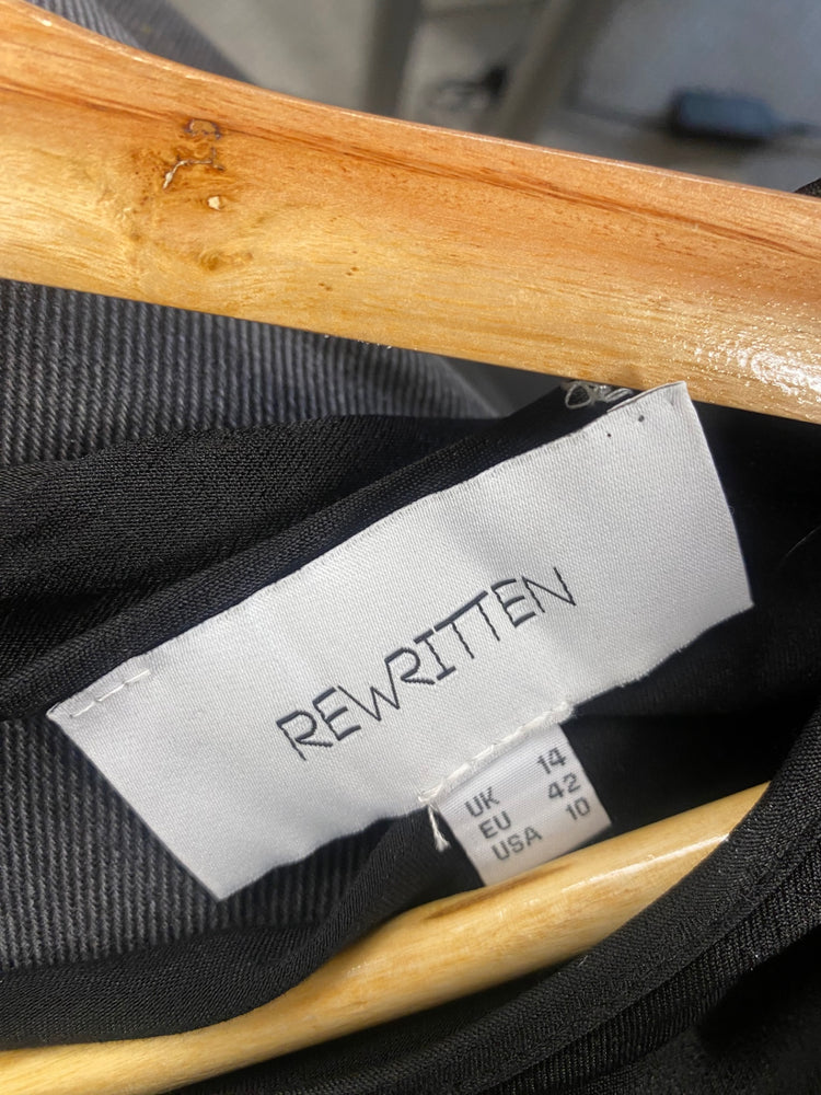 Fabulous Rewritten Satin elegant Dolly Dress feather cuffs UK14 Black SS002