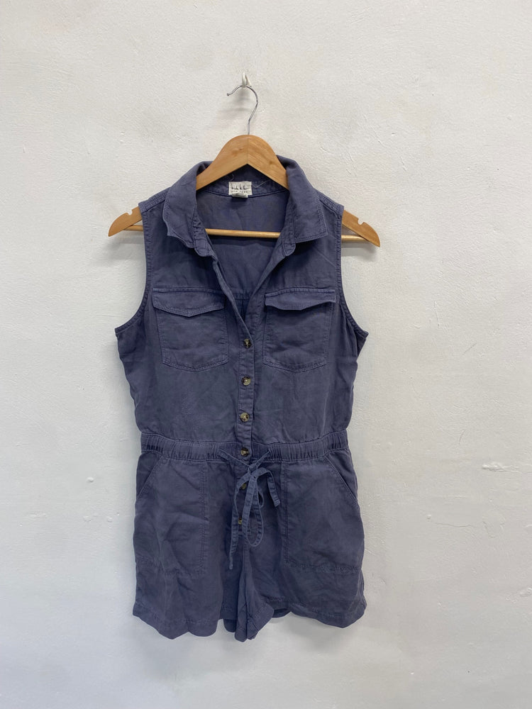 Fabulous Nicole miller Playsuit linen Uk 10 Navy blue SS002