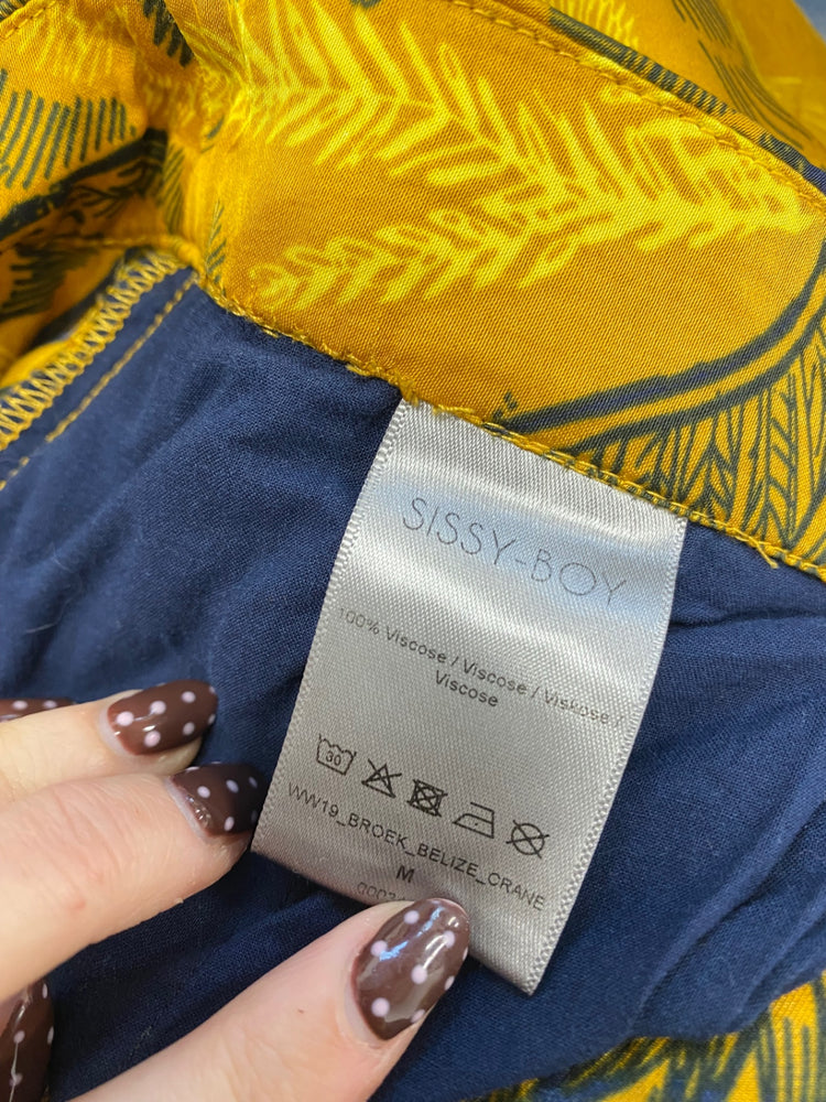 Fabulous Sissy-boy Wide leg trousers UK 10 Gold black pattern bird SS002