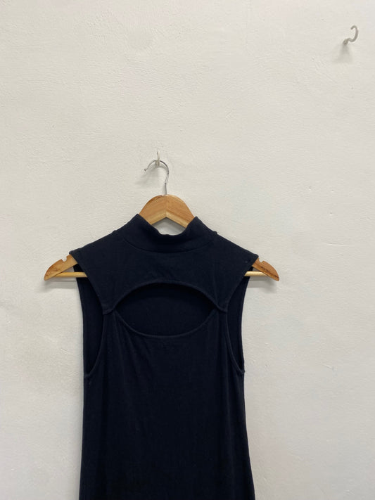 Fabulous AllSaints Kiki sleeveless Maxi Dress UK 14 Black ribbed SS002