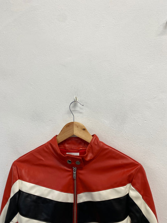 Fabulous Superdown faux leather Biker Jacket UK 12 Red black SS002