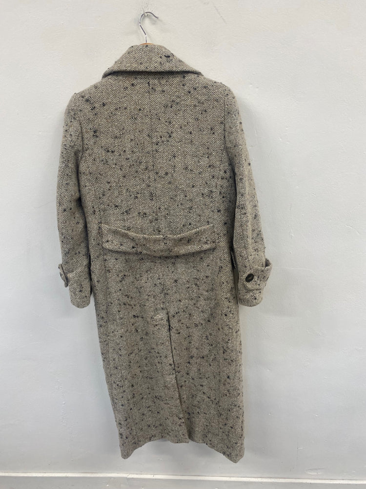 Fabulous Next Overcoat UK10 petite Beige black Marl double breasted Trench CP002