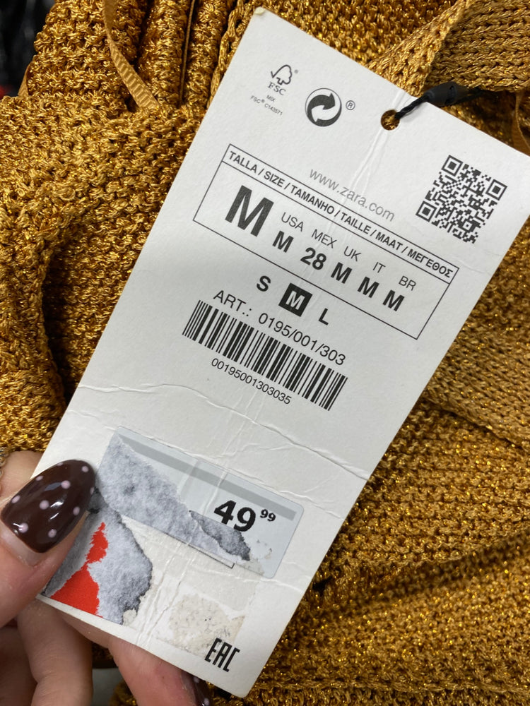 Fabulous Zara Dress UK 10 Mustard metallic dress holiday CP002