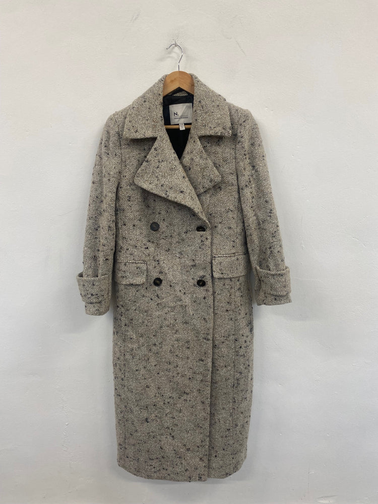 Fabulous Next Overcoat UK10 petite Beige black Marl double breasted Trench CP002