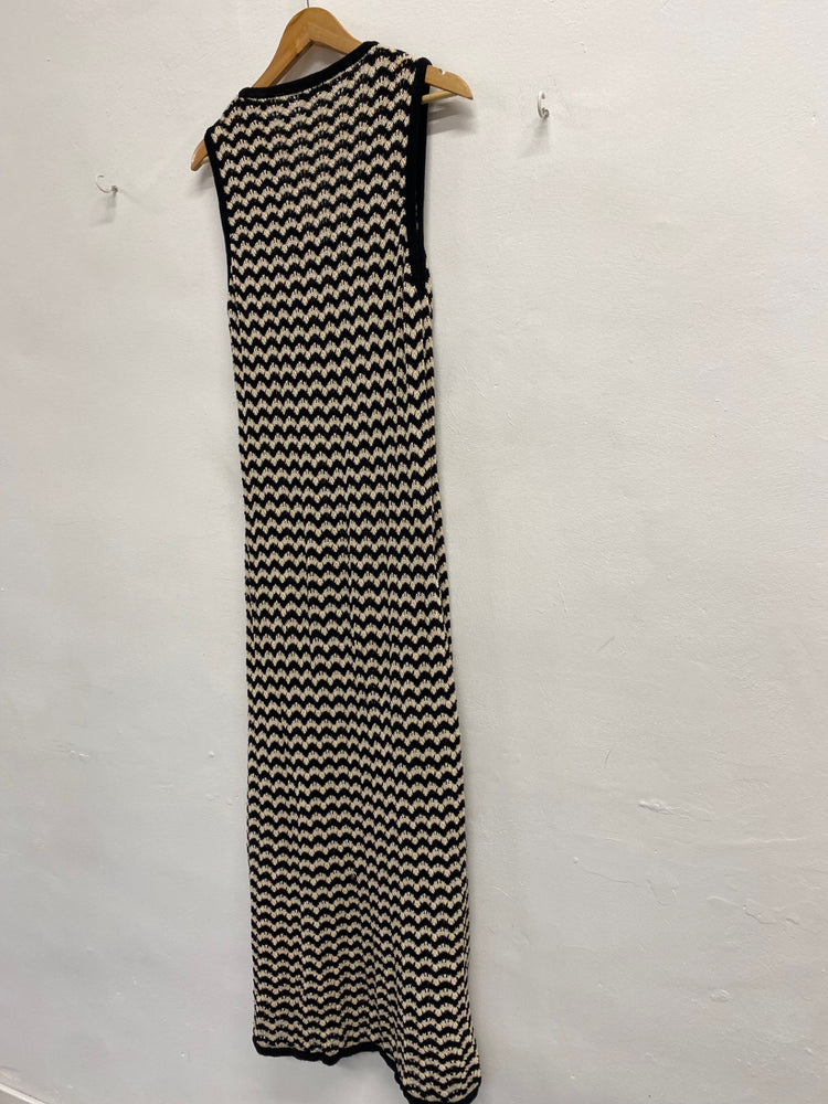 Fabulous Nobody’s Child crochet Midiaxi Dress UK 12 Black and beige LG276