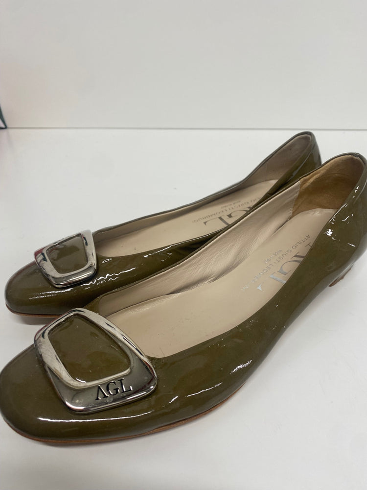 Fabulous AGL patent leather Ballet Flats Uk7 Olive Green LG276