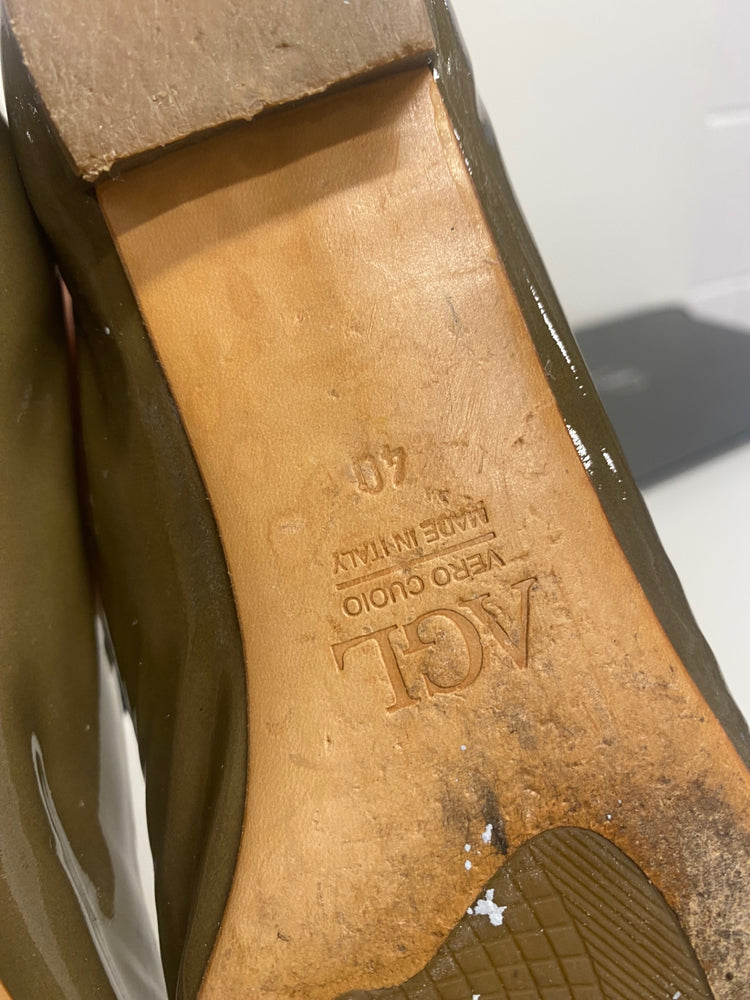 Fabulous AGL patent leather Ballet Flats Uk7 Olive Green LG276