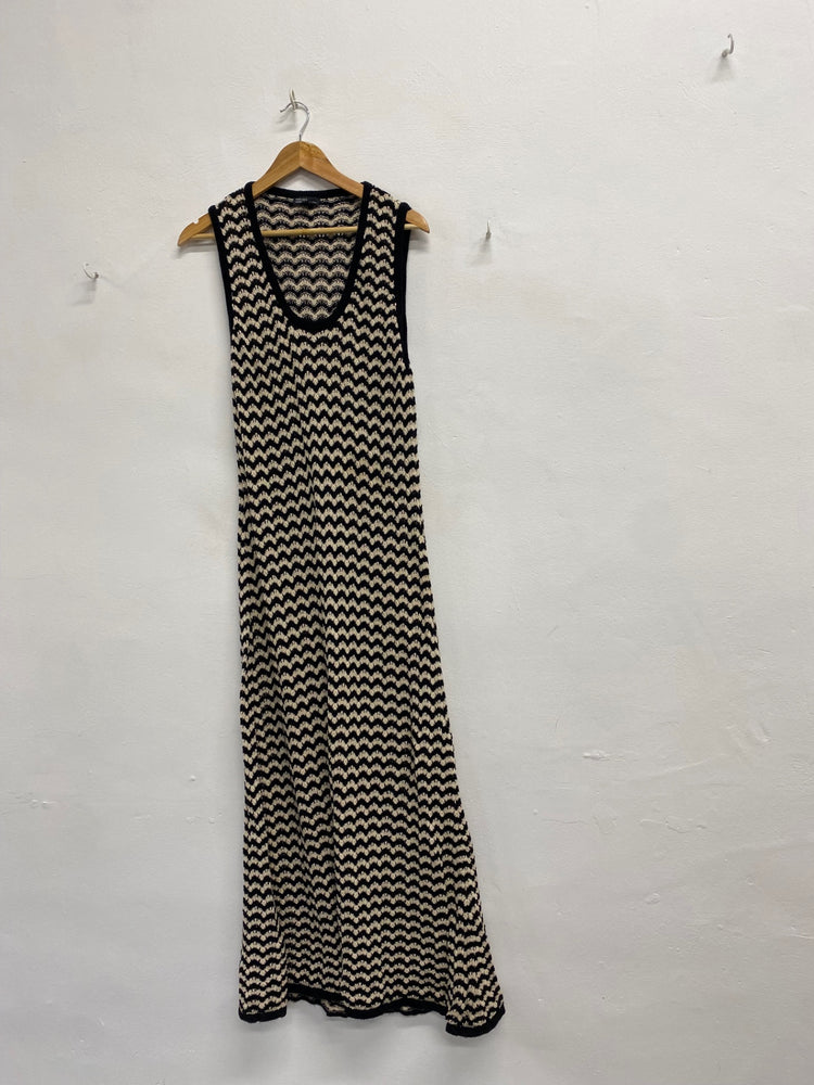 Fabulous Nobody’s Child crochet Midiaxi Dress UK 12 Black and beige LG276