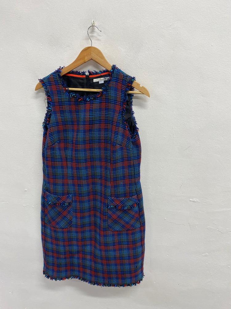 Fabulous Boden Midi Dress UK 14 long Tweed checked blue LG276