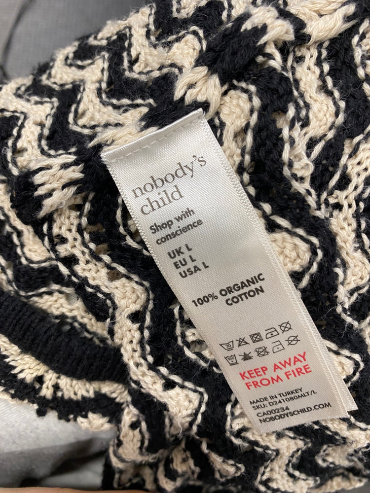 Fabulous Nobody’s Child crochet Midiaxi Dress UK 12 Black and beige LG276