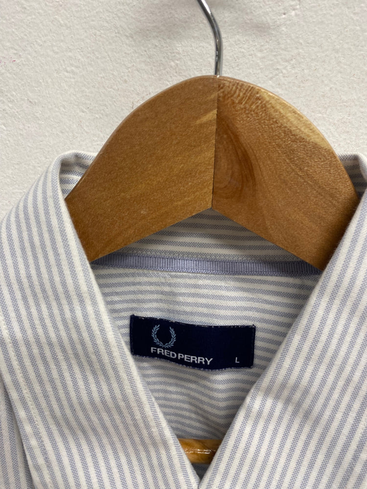 Fabulous Fred Perry Shirt UK L Blue white stripe LG276