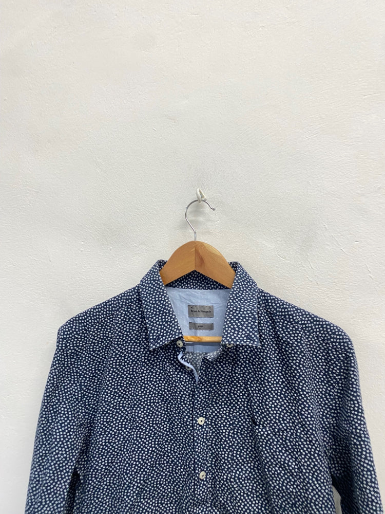 Fabulous Bruun & stengade Shirt 16.5" Navy Blue spotted Slim fit LG276