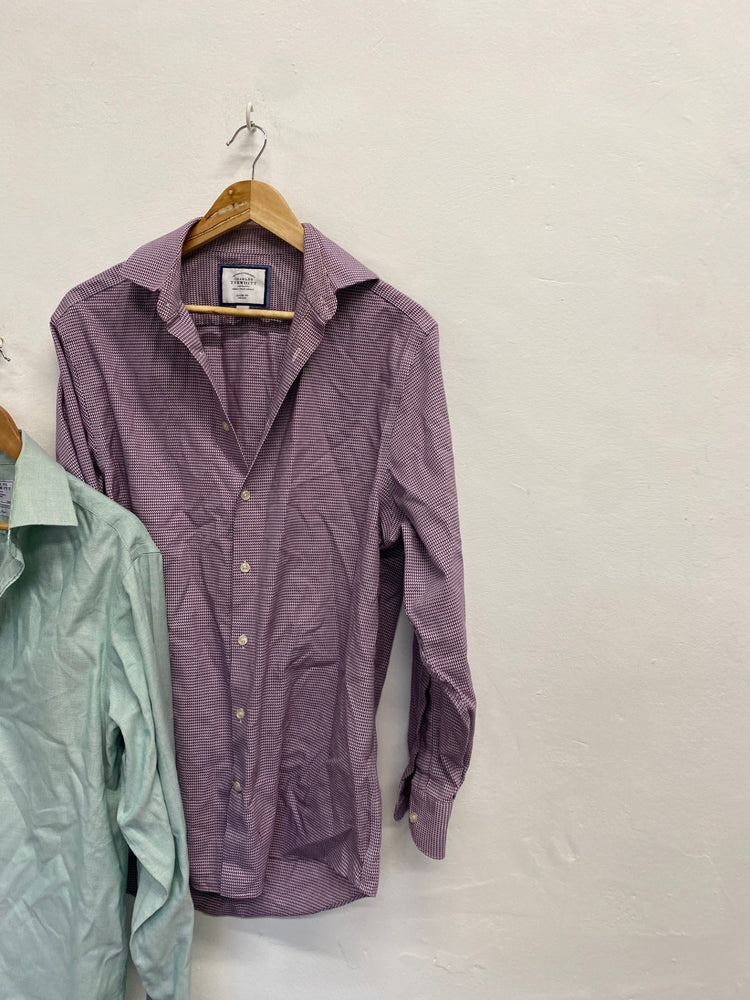 Fabulous duo of Charles Tyrwhitt Shirt 15.5" mint green purple pattern #851 LG276