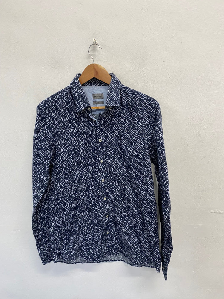 Fabulous Bruun & stengade Shirt 16.5" Navy Blue spotted Slim fit LG276