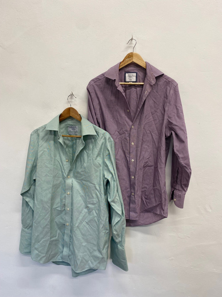 Fabulous duo of Charles Tyrwhitt Shirt 15.5" mint green purple pattern #851 LG276
