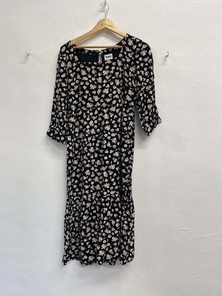 Fabulous Joanie Midi Dress UK 12 Black beige floral PT503