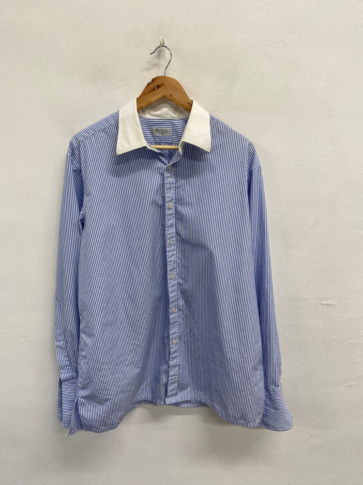 Fabulous Charvet Shirt 17” French cuff Blue white striped cotton formal SH493