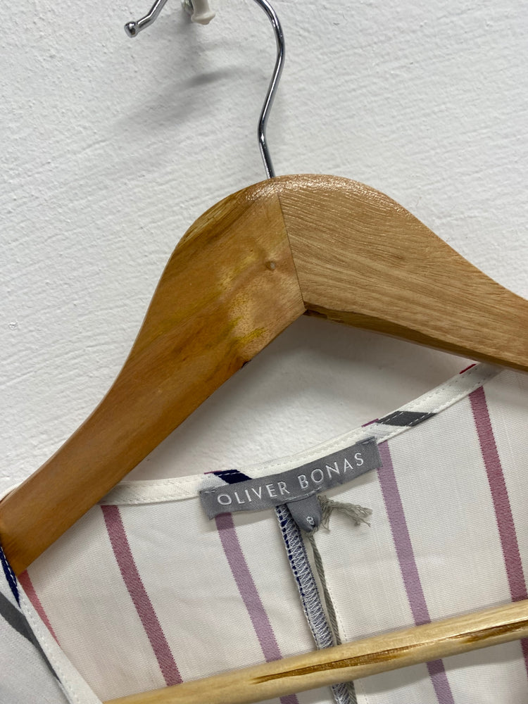 Fabulous Oliver Bonas Midi day Dress UK 8 Multicolor striped KF221