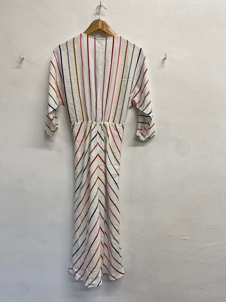 Fabulous Oliver Bonas Midi day Dress UK 8 Multicolor striped KF221