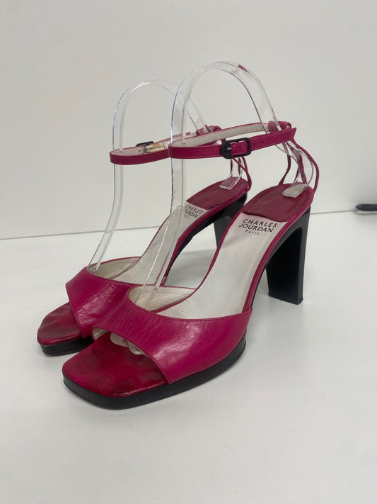 Fabulous Charles Jourdan leather ankle strap Sandals UK5 Fuschia Pink KF221