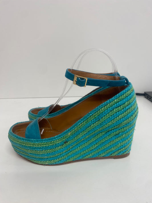 Fabulous Paloma Barcelo hessian wedge boat Sandals Uk4 Blue & Green KF221