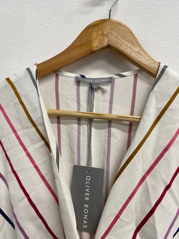 Fabulous Oliver Bonas Midi day Dress UK 8 Multicolor striped KF221