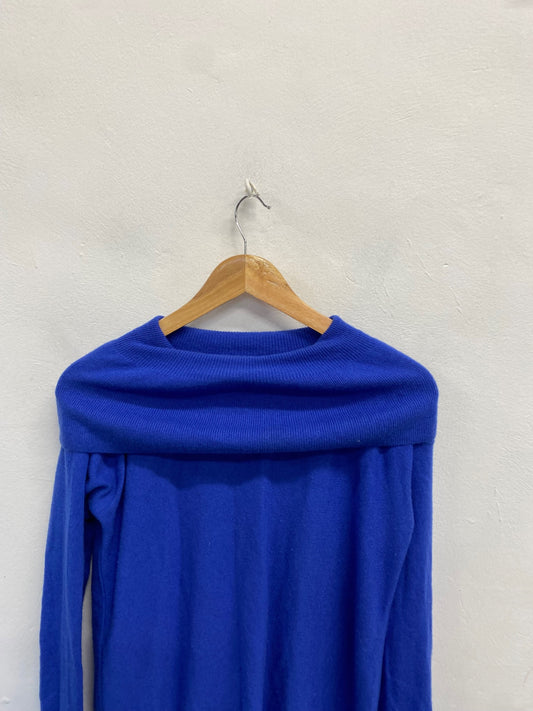 Fabulous Reiss Marla fold Knitted jumper wool cash blend UK 8 Blue KF221