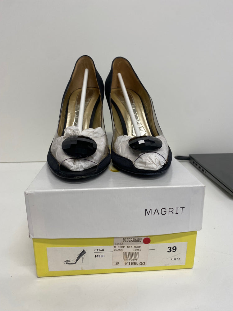 Fabulous Magrit black peep toe party Heels UK6 Black KF221