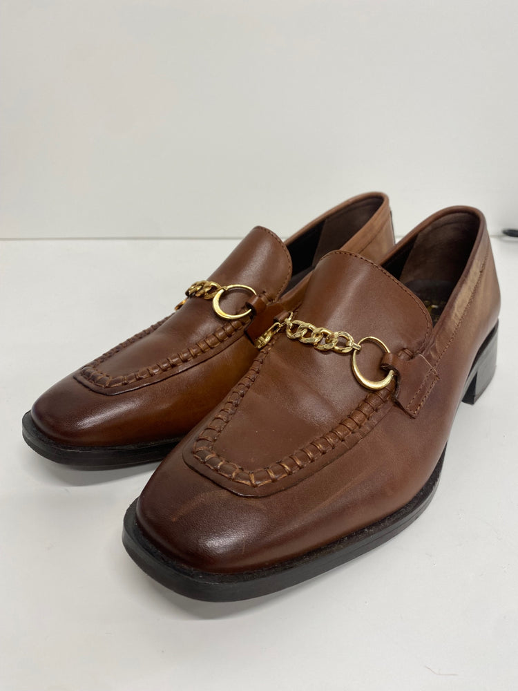 Fabulous Osprey classic timeless Loafers UK5 Brown tan leather chain details KF221