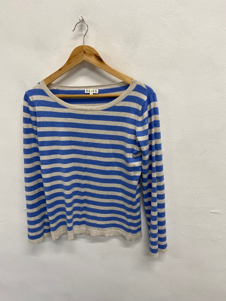 Fabulous REISS Sweater UK 8 Blue striped knitted KF221