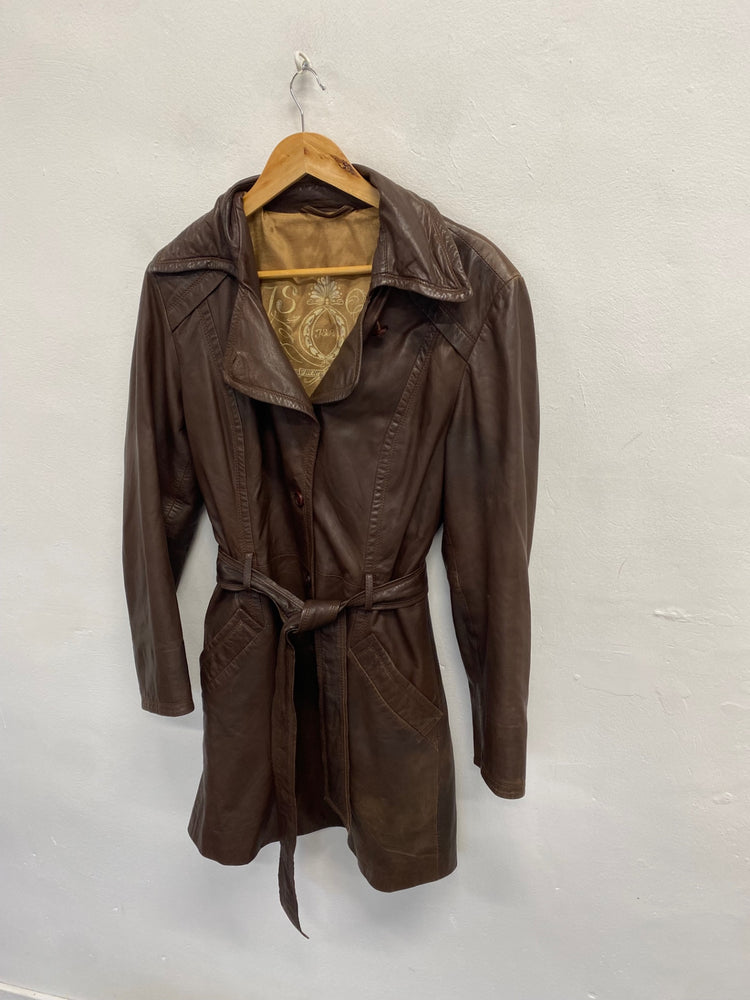 Fabulous Julia s roma Leather jacket UK 8/10 Brown belted KF221