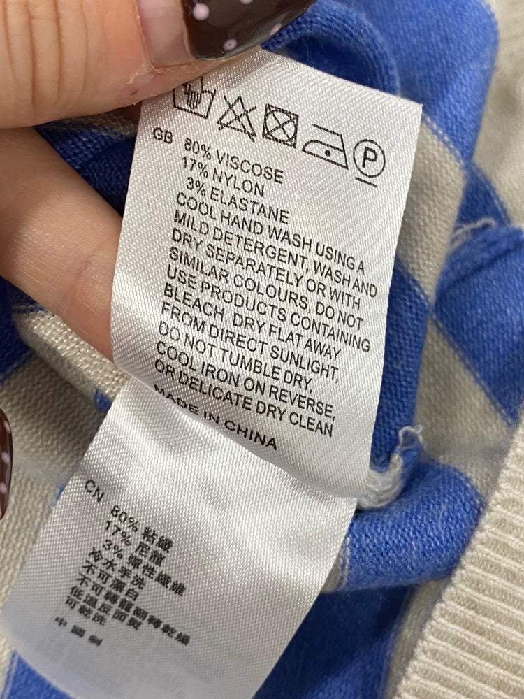 Fabulous REISS Sweater UK 8 Blue striped knitted KF221