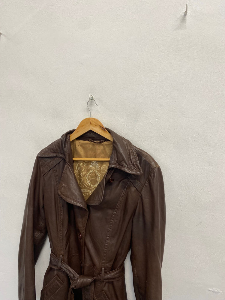 Fabulous Julia s roma Leather jacket UK 8/10 Brown belted KF221