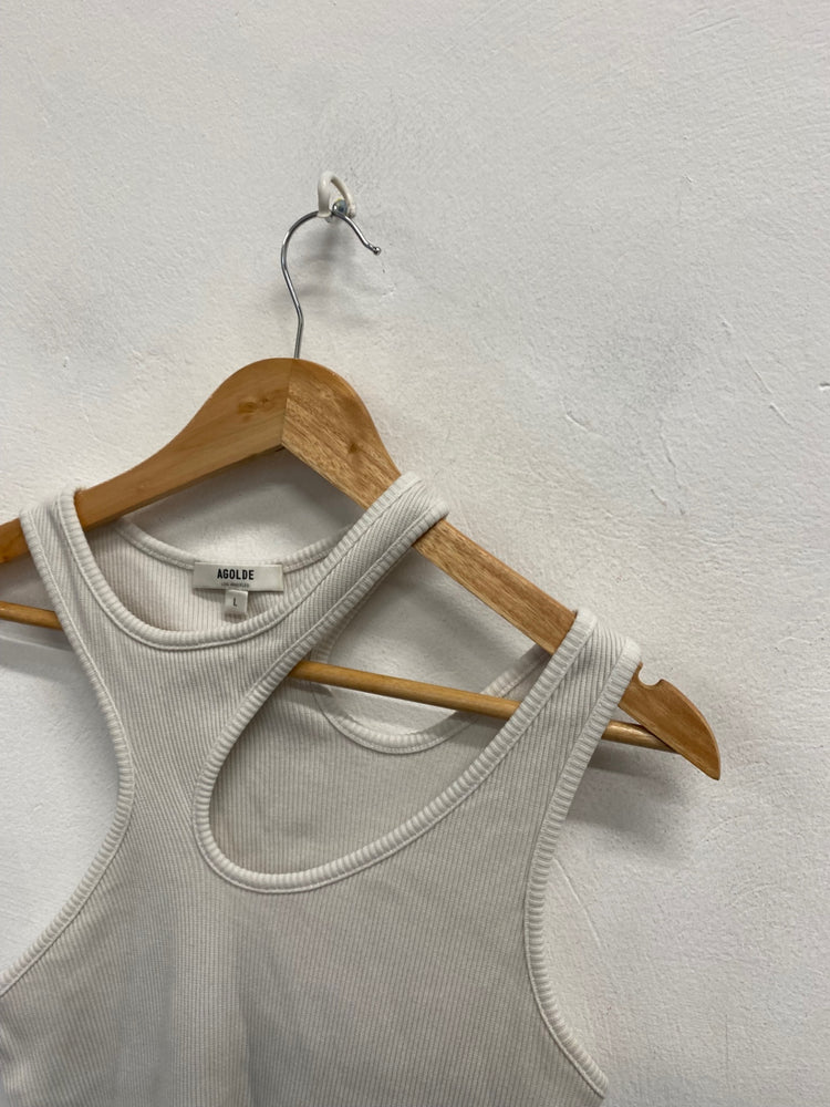Fabulous Agolde Tank Top cut out UK 12 White ribbed AC504