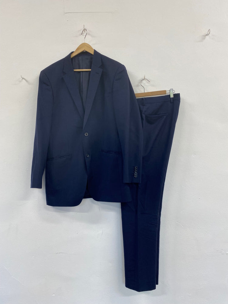 Fabulous TM Lewin Suit Merino & mohair 40L W34R Navy Blue Smart NN505