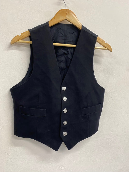 Fabulous ex hire Cornish tartans Argyll Kilt waistcoat 34s Black #904 MD001