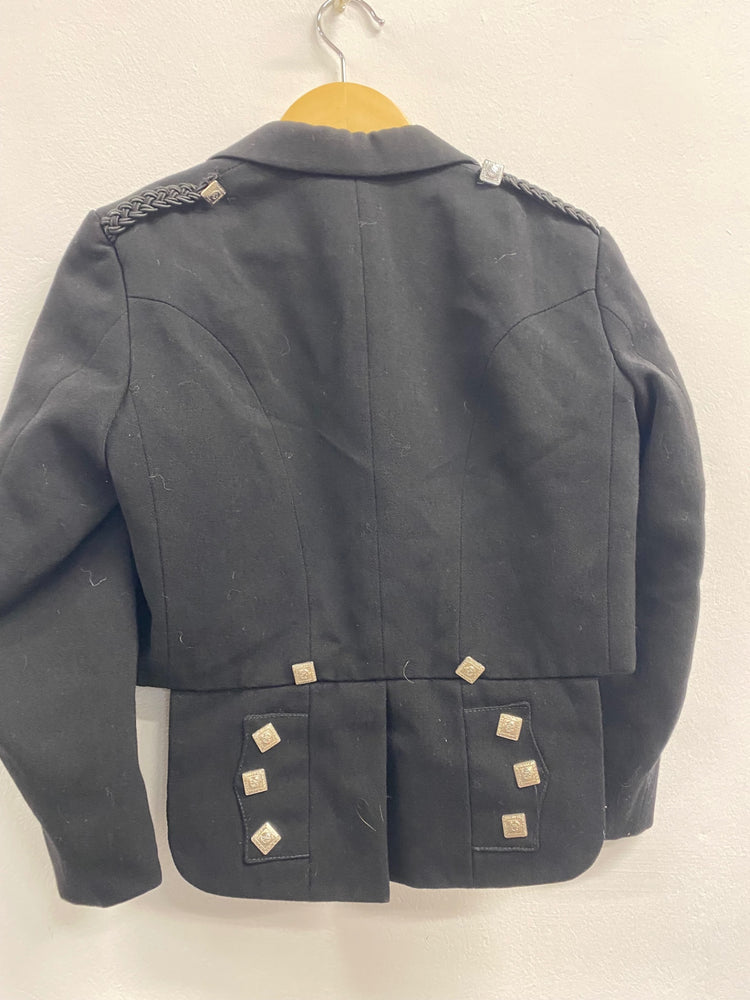 Fabulous ex hire wool Scottish Kilt Jacket Age 8-10 Black #906 MD001