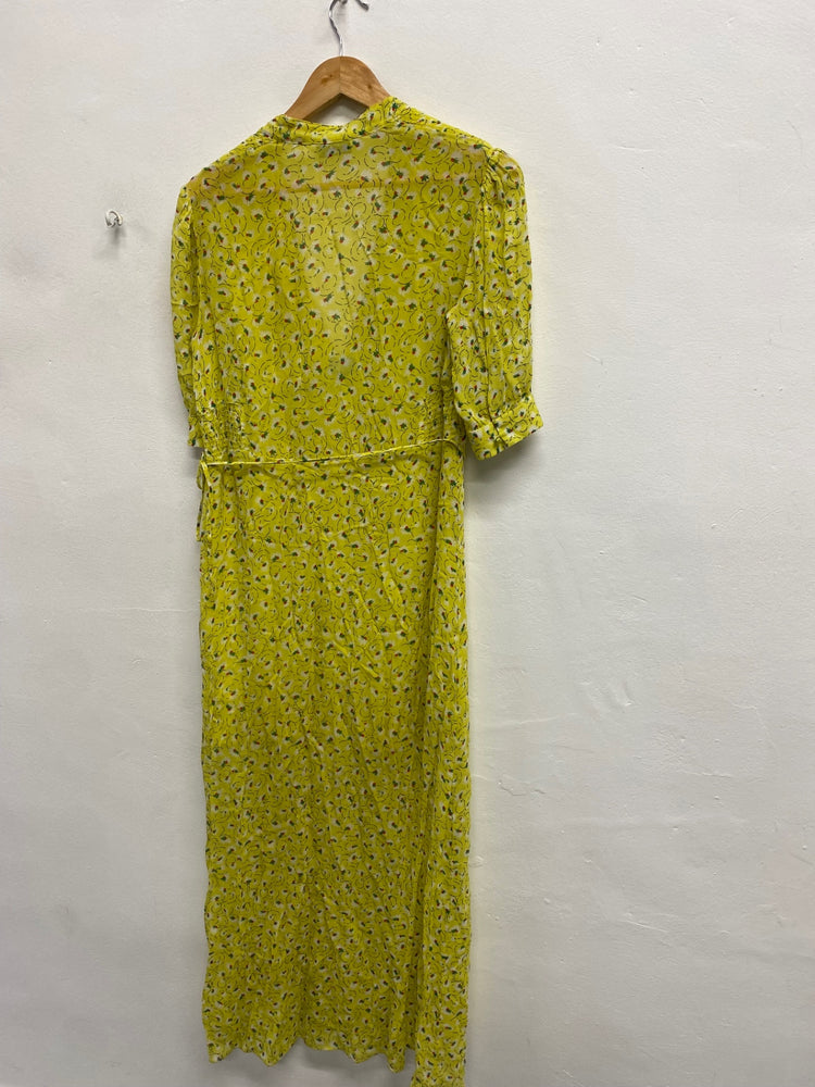 Fabulous & Other Stories Midi Dress UK 8 Lime green floral tie mesh NN505