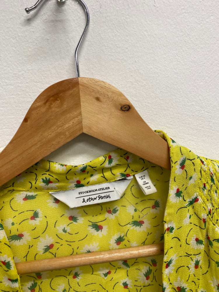 Fabulous & Other Stories Midi Dress UK 8 Lime green floral tie mesh NN505