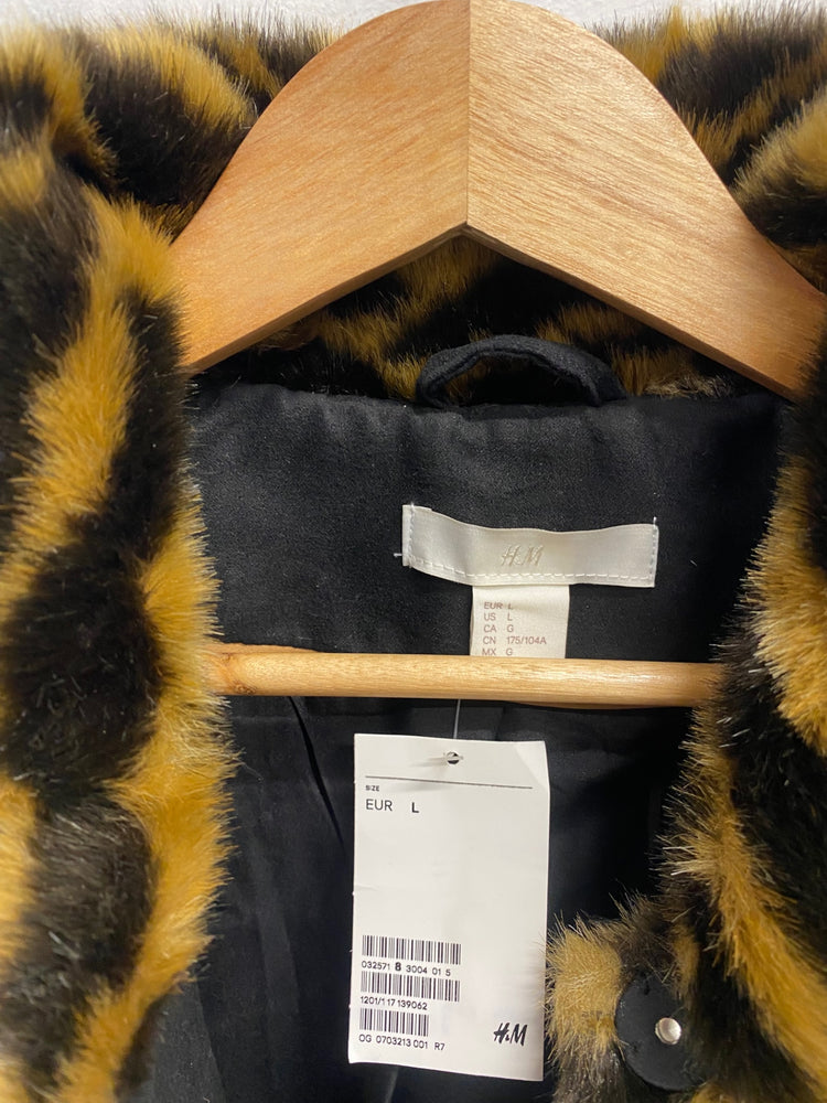 Fabulous H&M Faux fur jacket UK 12 Tiger animal print brown black KM507