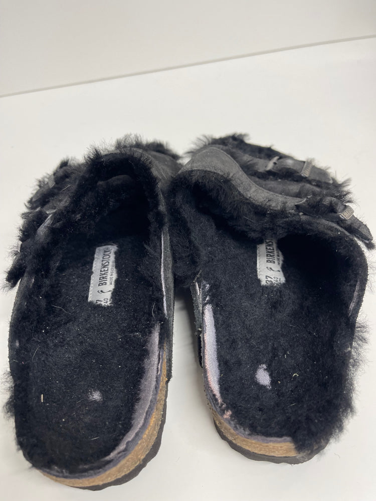 Fabulous Birkenstock Arizona shearling Sandals UK4 Black KM507