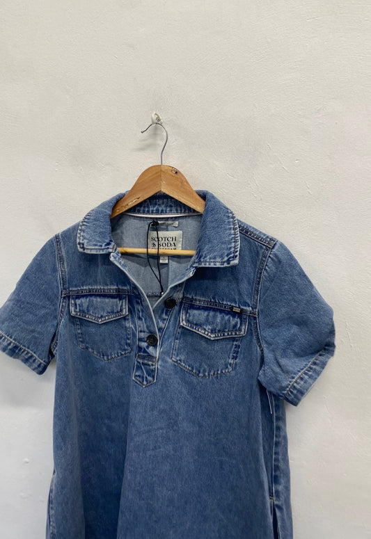 Fabulous Scotch & Soda Denim dress collared UK 8 Blue TA506