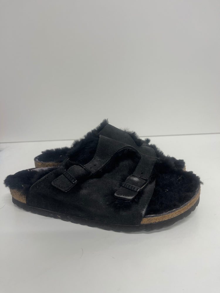 Fabulous Birkenstock Arizona shearling Sandals UK4 Black KM507