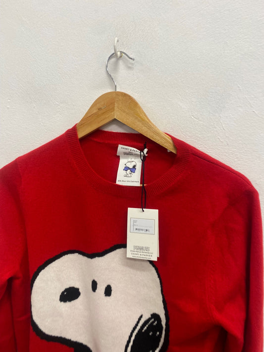 Fabulous Chinti and Parker x peanuts wool Knitted jumper UK 8 Red white WLH511